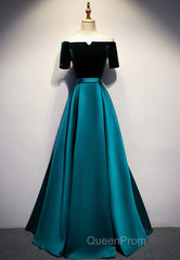 Elegant Velvet Satin Long Evening Prom Dresses, A-Line Evening Dresses
