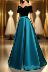 Elegant Velvet Satin Long Evening Prom Dresses, A-Line Evening Dresses