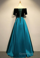 Elegant Velvet Satin Long Evening Prom Dresses, A-Line Evening Dresses