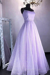 Cute Tulle Sequins Long Evening Prom Dresses, A-Line Backless Evening Dresses