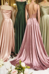 Simple Satin Long Evening Prom Dresses, A-Line Evening Party Dresses