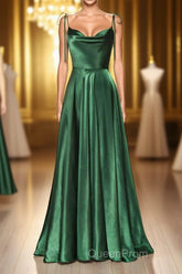 Simple Satin Long Evening Prom Dresses, A-Line Formal Evening Dresses