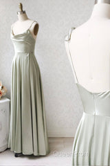 Simple Satin Long Evening Prom Dresses, A-Line Evening Party Dresses