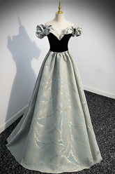 Off the Shoulder Satin Long Prom Dress, A-Line Evening Dress