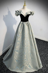 Off the Shoulder Satin Long Prom Dress, A-Line Evening Dress