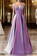 A-Line Long Evening Prom Dresses Spaghetti Straps Lilac Evening Dresses