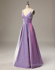 A-Line Long Evening Prom Dresses Spaghetti Straps Lilac Evening Dresses