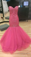 Mermaid/Trumpet Sweetheart Fuchsia Tulle Prom Dresses