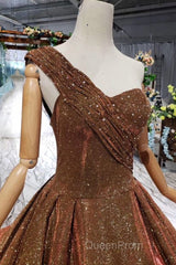 Big Evening Prom Dresses One Shoulder Lace Up Back Sequins Beads Quinceanera Dresses