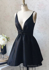 A-line V Neck Sleeveless Taffeta Short/Mini Homecoming Dress With Ruffles