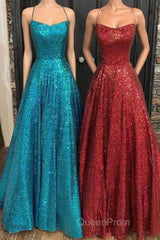 Fantasy Evening Prom Dresses, Princess A-line Bateau Sleeveless Sequined Long/Floor-Length Evening Prom Dresses