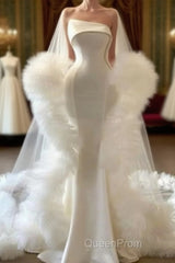 White ruffle mermaid Evening Prom Dresses