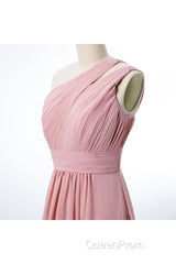 One Shoulder Blush Pink Chiffon A-line Bridesmaid Dresses