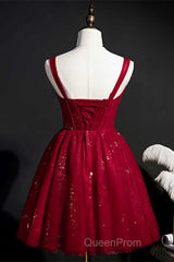 Red Sequins Straps A-Line Short Homecoming Dresses