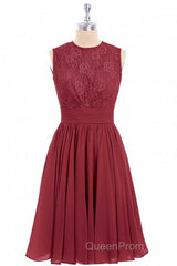 Burgundy Lace Sleeveless Backless A-Line Short Bridesmaid Dresses