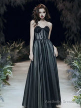 Black A-Line Prom Dresses Open Back Dress Formal Party Floor Length Sleeveless Spaghetti Strap Tulle with Pleats