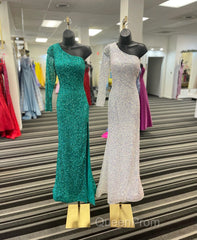 One Shoulder Long Sleeve Mermaid Sequin Long Dresses