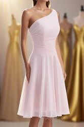 Short Pink One Shoulder Chiffon Homecoming Dresses