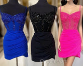 Black Straps Beaded Sheath Satin Homecoming Dresses