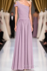 Dusty Purple Chiffon One-Shoulder A-Line Long Bridesmaid Dresses