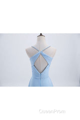 Blue Pleated Straps Chiffon Long Bridesmaid Dresses