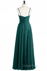 Hunter Green Chiffon V-Neck Spaghetti Straps A-Line Long Dresses