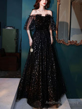 Black Tulle Off Shoulder Tulle Long Prom Dress, Black Evening Dress