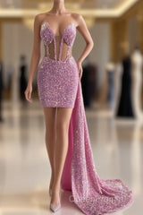 V-Neck Sleeveless Short Party Dresses With Ruffles Sequins On Sale