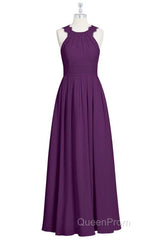 Magenta Chiffon Halter Cutout Back Long Bridesmaid Dresses