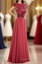 Burgundy Sequin Cap Sleeve Backless A-Line Bridesmaid Dresses