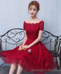Burgundy Tulle Lace Short Prom Dress Burgundy Lace Homecoming Dress