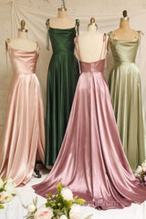 Simple Satin Long Evening Prom Dresses, A-Line Evening Party Dresses
