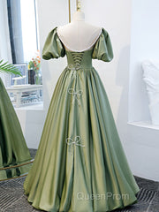 Simple Green Satin Long Evening Prom Dresses, Green Evening Dresses
