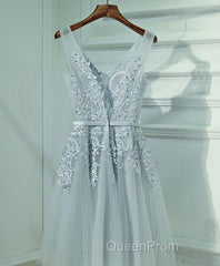 Gray A Line Lace Tulle Short Evening Prom Dresses, Homecoming Dresses