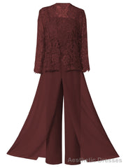 Mother of the Bride Dresses, Lace Chiffon Three-Piece Plus Size Mother of the Bride Pant Suits