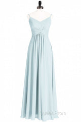 Mint Green Chiffon Twist Front A-Line Long Bridesmaid Dresses