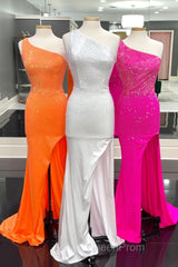 One Shoulder Mermaid Royal Blue Long Formal Dresses