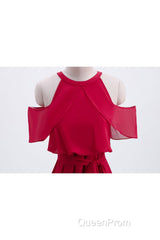 Red Chiffon Cold Sleeves Short Ruffles Bridesmaid Dresses