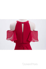 Red Chiffon Cold Sleeves Short Ruffles Bridesmaid Dresses