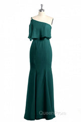 Hunter Green One-Shoulder Mermaid Ruffled Long Bridesmaid Dresses