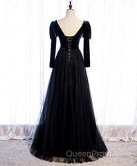 Black Tulle Long Evening Prom Dresses, Black Tulle Formal Dresses