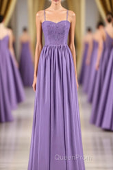 Purple Spaghetti Straps A-Line Long Bridesmaid Dresses