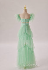 Mint Green Flare Sleeves Ruffles Long Party Dresses