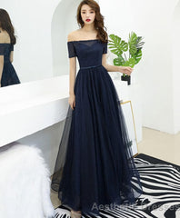 Dark Blue Tulle Long Prom Dress Blue Tulle Evening Dress