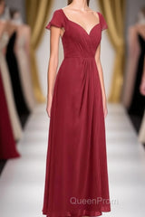 Wine Red Chiffon Backless Ruffled Sleeve Long Bridesmaid Dresses