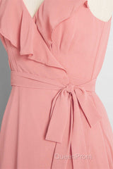 Peach Straps Ruffled High-Low Bridesmaid Dresses