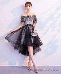 Black Tulle Lace Short Prom Dress, Black Tulle Homecoming Dress