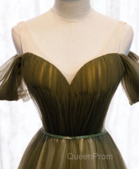 Simple Sweetheart Tulle Off Shoulder Long Evening Prom Dresses, Tulle Formal Dresses