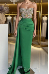 Strapless Emerald Green Mermaid Long Dresses With Beads