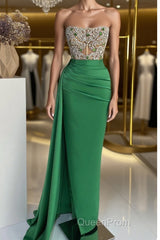 Strapless Emerald Green Mermaid Long Dresses With Beads